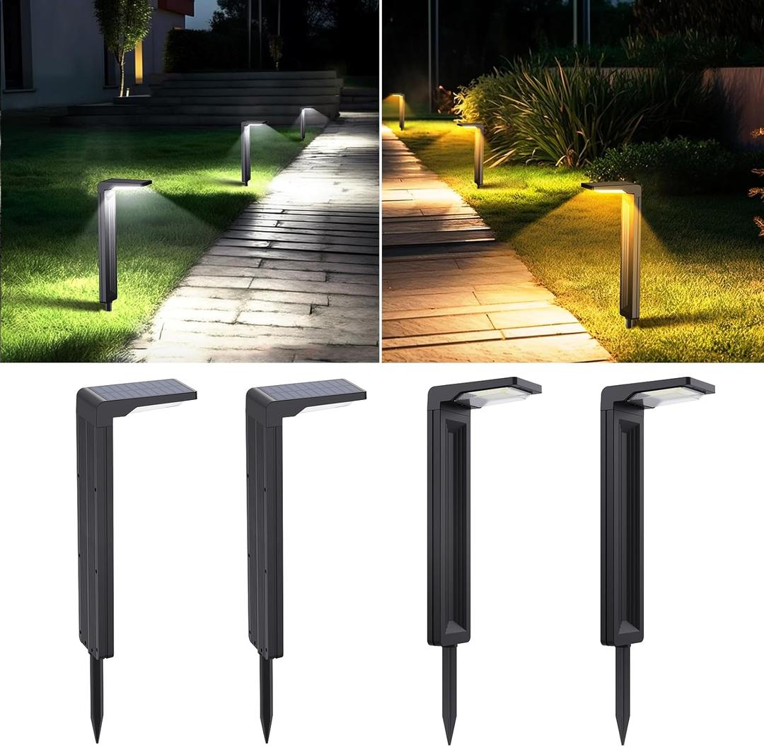 Sunvivo Solar Pathway Lights,2 Modes(Cold White/Warm White),Bright Solar Path Lights Outdoor Waterproof,Perfect Guide Light or Deco for Sideway,Driveway,Walkway,Backyard,Garden,Lawn,Event(4Pack) (Black)