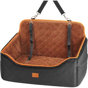 Dog Car Seat for Medium Dogs - Pet Car Seat with 2 Safety Straps & Waterproof Padding, Portable Pet Carrier for Cars, Trucks & SUVs, Comfortable Booster Bed for Pets Up to 55lbs (Black/Coffee)