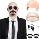 Mepase Bald Caps with Glasses and Mustache Bald Head Wig Cap Party Costume Accessories for Women Men Halloween Cosplay