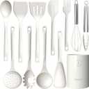 Silicone Cooking Utensils Set - 600F Heat Resistant, Nonstick Kitchen Utensil Set with Spatulas, Spoons, Whisk, Tongs, BPA Free, Dishwasher Safe, Cream White