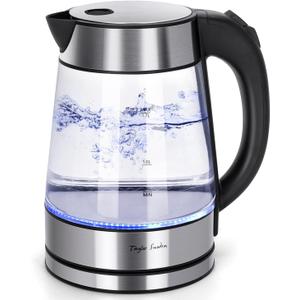 Taylor Swoden Glass Hot Water Kettle Electric for Tea and Coffee 1.7 Liter Fast Boiling Electric Kettle Cordless Water Boiler with Auto Shutoff & Boil Dry Protection (1.8 Quarts)