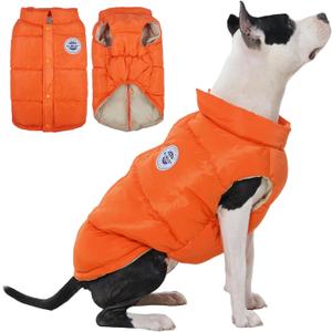 Kuoser Dog Coat Puffer Vest, Warm Dog Jacket Windproof Dogs Cold Weather Coats Pet Snowsuit Padded Vests, Lightweight Puppy Winter Clothes for Small Medium Dogs, Button Design, Easy On/Off, Orange M (Medium (Chest Girth: 20.8"))