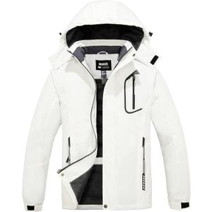 Skieer Men's Mountain Waterproof Ski Jacket Winter Rain Jacket Warm Fleece Snow Coat (Small, White)