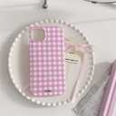 Phone Case for iPhone 15 Pro Max Case Cute Lattice Stylish Aesthetic Pattern Girly Women Design Glossy Shockproof Protective Cover for iPhone 15 Pro Max-Pink