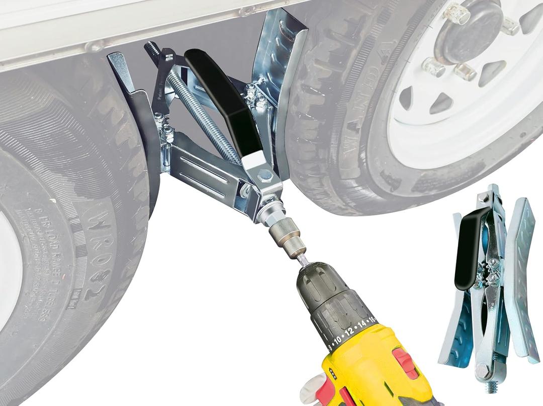 Camper Wheel Chock, Heavy Duty Rotatable X Shaped Stabilizer for RV Trailer (Drill Adjusted), 2 Sets of Tire Lock Chocks (Patented)