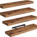Floating Shelves for Wall, 23.6" Wooden Wall Shelf Set of 4 with Invisible Brackets, 1.5" Thick Hanging Shelves Farmhouse Home Decor for Bathroom, Living Room, Bedroom, Rustic Brown 6301BJP4BF