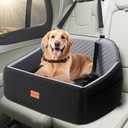 Dog Car Seat for Large Medium Dogs, Pet Car Seat Under 55 lbs or 2 Puppies, Removable Washable Pets Travel Booster Bed for Automotive Backseat with Comfy Thick Cushion, 2 Safety Leashes(Black/Gray), Large