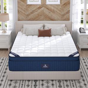 Queen Size Mattresses, 16 Inch Queen Mattress in a Box, Medium Pocket Spring and Gel Memory Foam for Superior Comfort, Pressure Relief, Strong Edge Support
