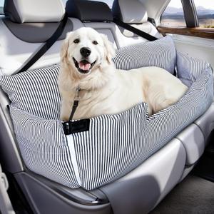 Dog Car Seat for Large Dogs, Dog Booster Seat Under 80lbs or 2 Small Dogs, Detachable Pet Seat with Safety Belt, Non-Slip Base, and Storage Pockets for Car Travel (Navy)