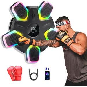 Music Boxing Machine for Adults and Children, Smart Bluetooth Music Punching Machine with Gloves, Boxing Wall-Mounted Machine with Colorful LED, Boxing Trainer Equipment for Home, Office, Gym (black)