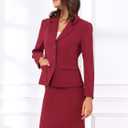 Allegra K Women 2 Piece Skirt Set Suit Business Blazer and Pencil Skirt Office Work Interview Church Outfits (Wine Red, Large)
