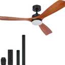VONLUCE Ceiling Fans with Lights, 52 Inch Ceiling Fan and Remote, 6 Speed Reversible Noiseless DC Motor, 3CCT, Wood Ceiling Fan for Outdoor Indoor Farmhouse Patios, Walnut