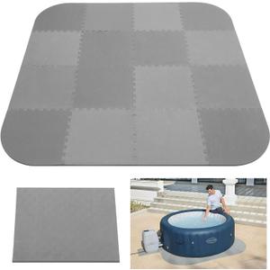 Nisorpa 1/2" Extra Thick Hot Tub Mat for Inflatable Tub, 85IN Hot Tub Pad Foundation,Interlocking Eva Foam Padding for Outdoor Indoor Flooring Protector Mats Non Slip Pool Spa Floor Pads Square Grey