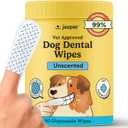 Jasper Dog Dental Wipes, Vet-Recommended All-Natural Finger Toothbrush Wipes for Dogs, Fresh Breath & Tartar Control in Seconds – No Brush and Toothpaste Needed, Unscented, 60 Count