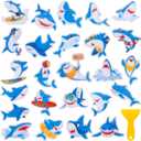 26Pcs Non Slip Bathtub Stickers, Cute Shark Stickers with Scraper