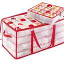 SONGMICS Large Christmas Ornament Storage Boxes, 3-Inch Balls, 8 Trays, 128 Slots, Plastic Christmas Storage Container with Lid, Dual Zippers, Side Handles, Cherry Red URFB029T01