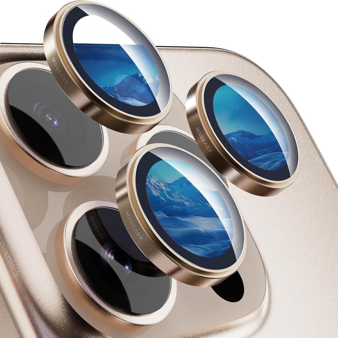 MAGEASY Sapphire Lens Protector for iPhone 16 Pro 6.3" & iPhone 16 Pro Max 6.9" (3 Lens) - Titanium Desert | Lenz