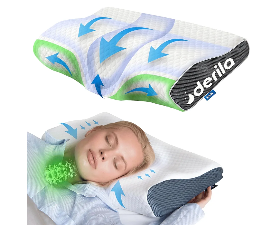 Derila Cervical Queen Size Pillow for Sleeping - Support Pillow for Side, Back, Stomach Sleepers - Contour Best Bed Pillows for Sleeping