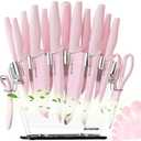 Astercook Kitchen Knife Set with Block and Sharpener 22 Piece German High Carbon Stainless Steel Knives Sharp Blade Dishwasher Safe Knife Set with Anti-slip Ergonomic Handle, Crystal Pink