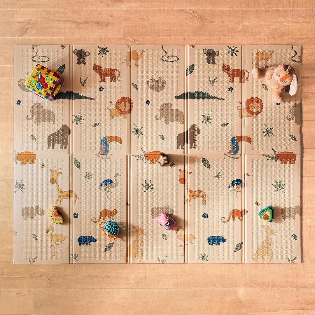 Nuby Reversible Baby Floor Mat - Foldable and Lightweight Baby Play Mat for Floor - Easy Storage and Travel - Safari