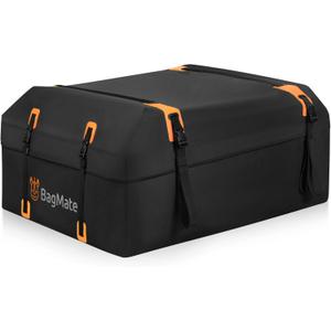 Waterproof Car Roof Bag - Car Rooftop Cargo Carrier Bag  15 Cubic Ft Roof Rack Cargo Carrier, Includes Anti-Slip Mat, 4 Door Hooks, Reinforced Zipper/Buckle, with or Without Rack