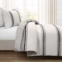 Lush Decor Farmhouse Stripe Reversible Cotton Comforter Set, 2-Piece, Twin XL Black - Twin Bedding Set - Dorm Decor - Striped Comforter for Farmhouse Bedroom Decor