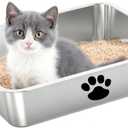 Stainless Steel Cat Litter Box,Metal Kitty Litter Pan,Kitty Shallow Litter Box for Small Animals Cats Kitty,Rabbits Toilet,Easy to Clean,Non Stick (15.7"x 11.8"x 4")
