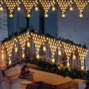 Ramadan Outdoor String Lights Waterproof, 218 LED 13.8FT Star Curtain Fairy Lights with 12 Drops Connectable Clear Wire Christmas Light Decorations 8 Modes for Eaves Yard Wedding Party Holiday Decor (Warm White)