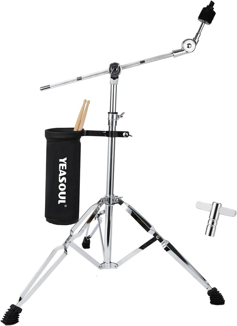 Cymbal Stand, Adjust high Boom and Straight Combo,Double Braced Legs with Rubber Feet fits 8'' Crash、10 '' Crash、12''Crash、14'' hi hat、16'' Crash、18'' Crash、20'' Ride Stands with Drumsticks and drumstick storage bags, drum keys
