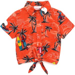 Marvel Spider-Man Matching Family Hawaiian Button Down Shirt Toddler to Adult Sizes (2T) (Tropical Island, Red)