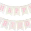 Pink Happy Birthday Banner Sign, Burlap Pink Happy Birthday Party Decorations for Girls Women