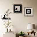 3-piece Bohemian gallery wall decoration set, 2 high-definition crystal porcelain frame abstract prints+wooden cat sculptures+artificial green plants, soft black border frame, minimalist wall art for living room and bedroom entrances, 15.75"x15.75"