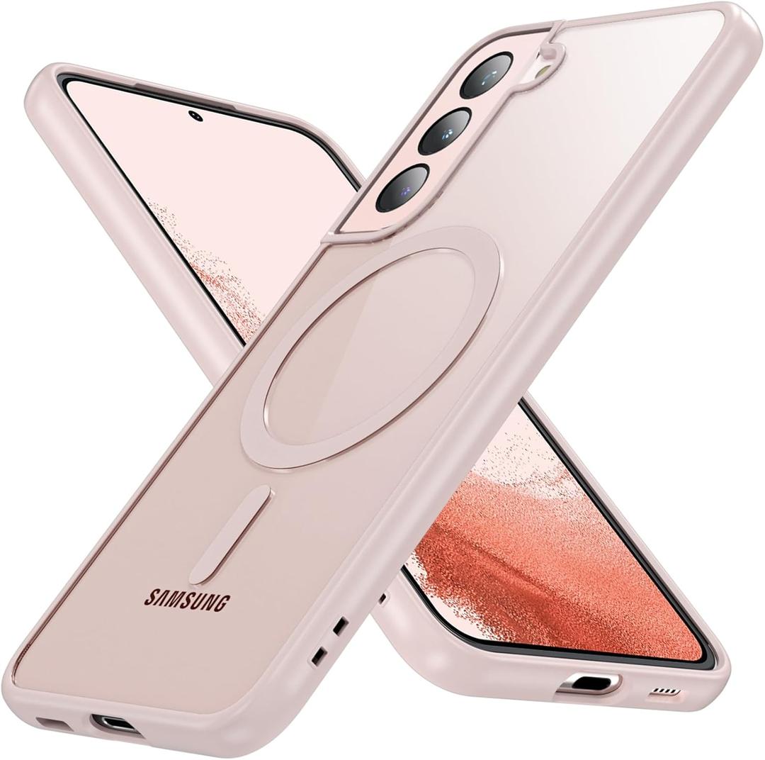 OWKEY Case for Samsung Galaxy S22 Plus,Magnetic Galaxy S22 Plus 5G Phone Case [Compatible with MagSafe] Slim Translucent Shockproof with Anti-Fingerprint Bumper Cover for Samsung S22 Plus (Pink)