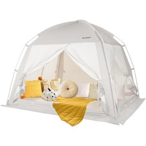 Bed Tents Canopy BedPrivacy Dream Tent for Cozy Indoor Sleeping, Light-Reducing,and Breathable, with 4 Doors Floor Tent BedAvailable in Twin, Full, and Queen Sizes (Gray)