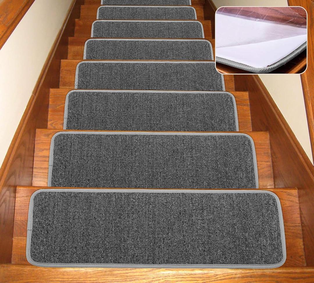 Seloom Stair Treads Carpet Non-Slip with Skid Resistant Rubber Backing Specialized for Indoor Wood Steps, Removable Washable Step Floor Rugs for Stair (Dark Grey, 30x8 in)