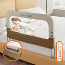 Bed Guard Rail for Toddlers - 32" Adjustable Heights & Folding up Portable Bed Railing for Baby - Toddler Bed Rails Guard for Crib, Twin, Bunk,Full Size, Queen & King Bed (32 inches, Beige With Khaki)