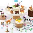 18 Pcs Dog Birthday Party Decorations Mini Birthday Hat Animal Figure Model Cake Toppers with Mini Hat for Birthday Party, Animals Themed Party