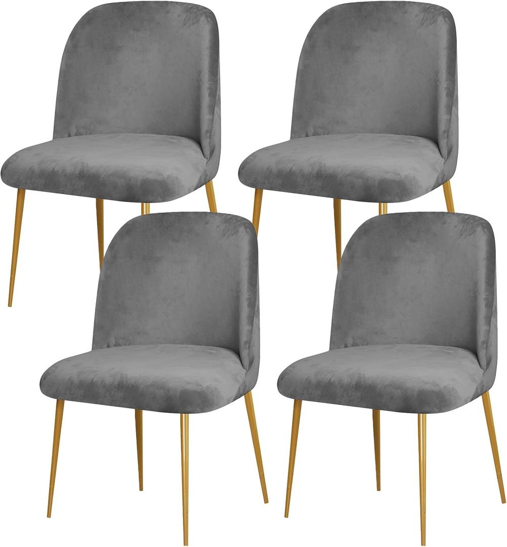 Gollense Curved Back Chair Covers for Dining Room, Velvet Mid Century Modern Chair Slipcovers, Semi Circle Back Chair Seat Protector for Kitchen Living Room (4PCS, Dark Grey)
