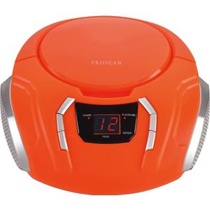 PROSCAN ELITE Portable CD Player Boombox with AM/FM Radio + Built in Speakers + Aux Input to Phone/Headphones/Any Audio - CD Players for Home Using AC Adapter or C Batteries (Orange)