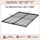 3 Inch Low Profile Queen Size Bed Frame, Noise-Free Heavy Duty Metal Platform with Mattress Stopper, No Box Spring Needed, Easy Assembly Steel Support, Black
