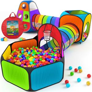 Playz 5pc Pop Up Play Tent and Crawl Through Tunnels for Kids w/Carry Bag