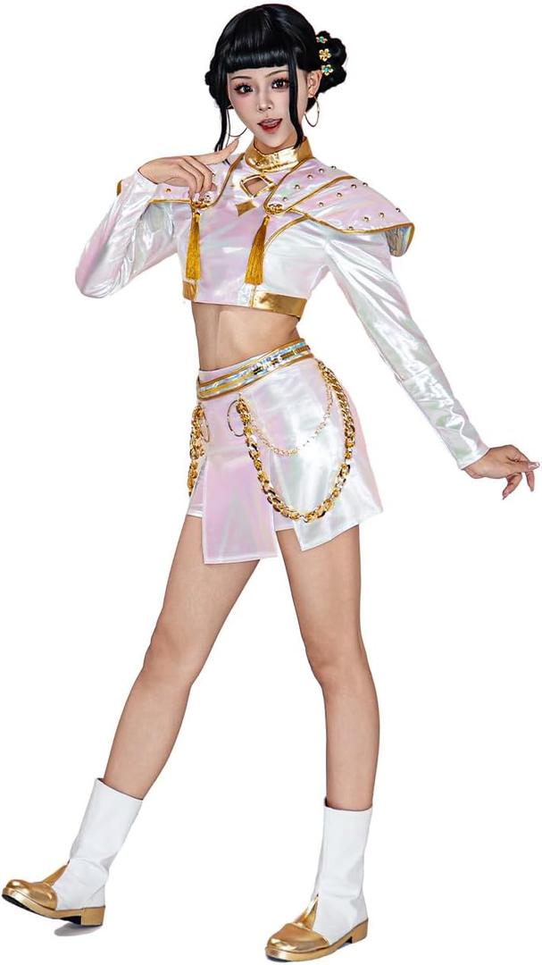 OSIAS Women Zoey Cosplay Costume White Stage With Dazzling Laser Design (M)