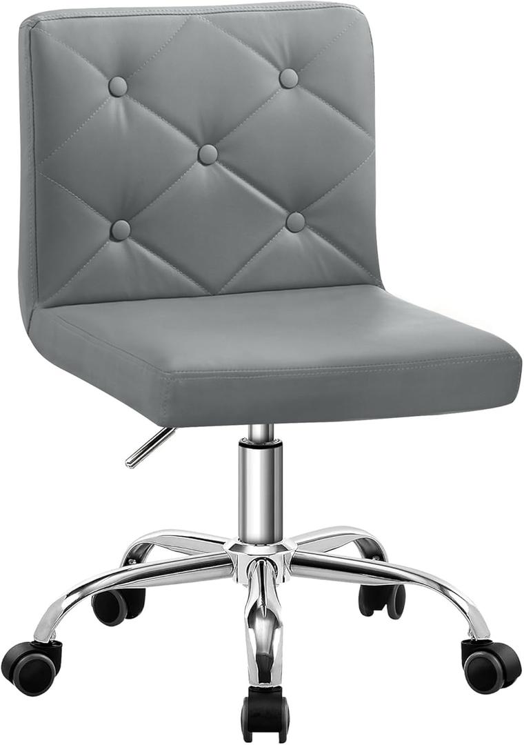 VECELO PU Leather Mid-Back Armless Desk Chair Adjustable Height 360 Rolling Swivel for Home Office Work, Grey