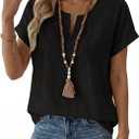EVALESS Womens Tops Summer Trendy Dressy Casual Boho V Neck Short Sleeve Shirts Work Business Cute Loose Blouses (Black, L)