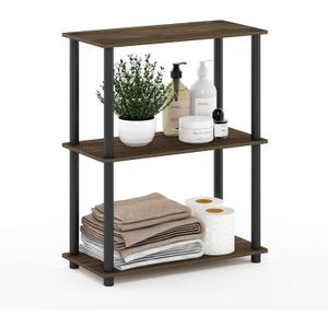 Furinno TURN-N-TUBE Storage Shelves, 3-Tier Book Shelf, Corner Shelf, Toolless Open Shelves, for Organization and Storage, Living Room, Garage, Home Office, Columbia Walnut, 3-Tier Round Tube