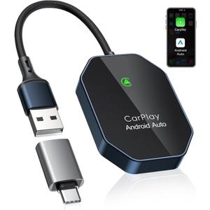 Wireless Carplay Adapter, 2 in 1 Wireless CarPlay & Android Auto Adapter with Dual-Band WiFi and Bluetooth 5.0 Car Play Connector Compatible with iOS 10+ / Android 11+ , 