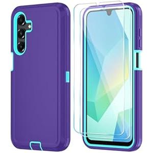 Qinmay Phone Case for Samsung Galaxy A26 Case with HD Screen Protector, Heavy Duty Shockproof & Dropproof 3-Layer Cover Phone Case for Galaxy A26, PurpleSkyBlue
