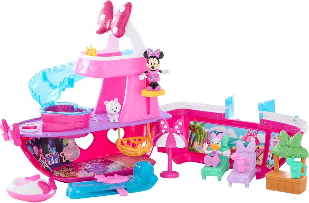Minnie Mouse Disney Junior Bowdazzling Yacht Playset, Lights and Sounds, 14 Piece Playset with Figures, Kids Toys for Ages 3 Up by Just Play