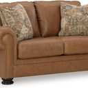 Signature Design by Ashley Carianna Classic Leather Match Loveseat with Nailhead Trim, Dark Brown, 74"W x 40"D x 40"H
