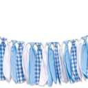 Blue and White Gingham Banner/Garland - First Birthday High Chair Banner,Gingham Garland For Baby Shower,Wall Hanging, Nursery Decor,Party Garland, Decorative Fabric Bunting, (blue)
